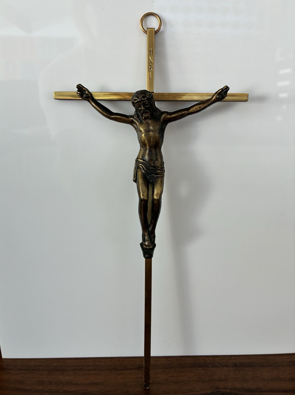 Vintage Brass Wall Crucifix Cross INRI Jesus Christ Catholic Religious Decor